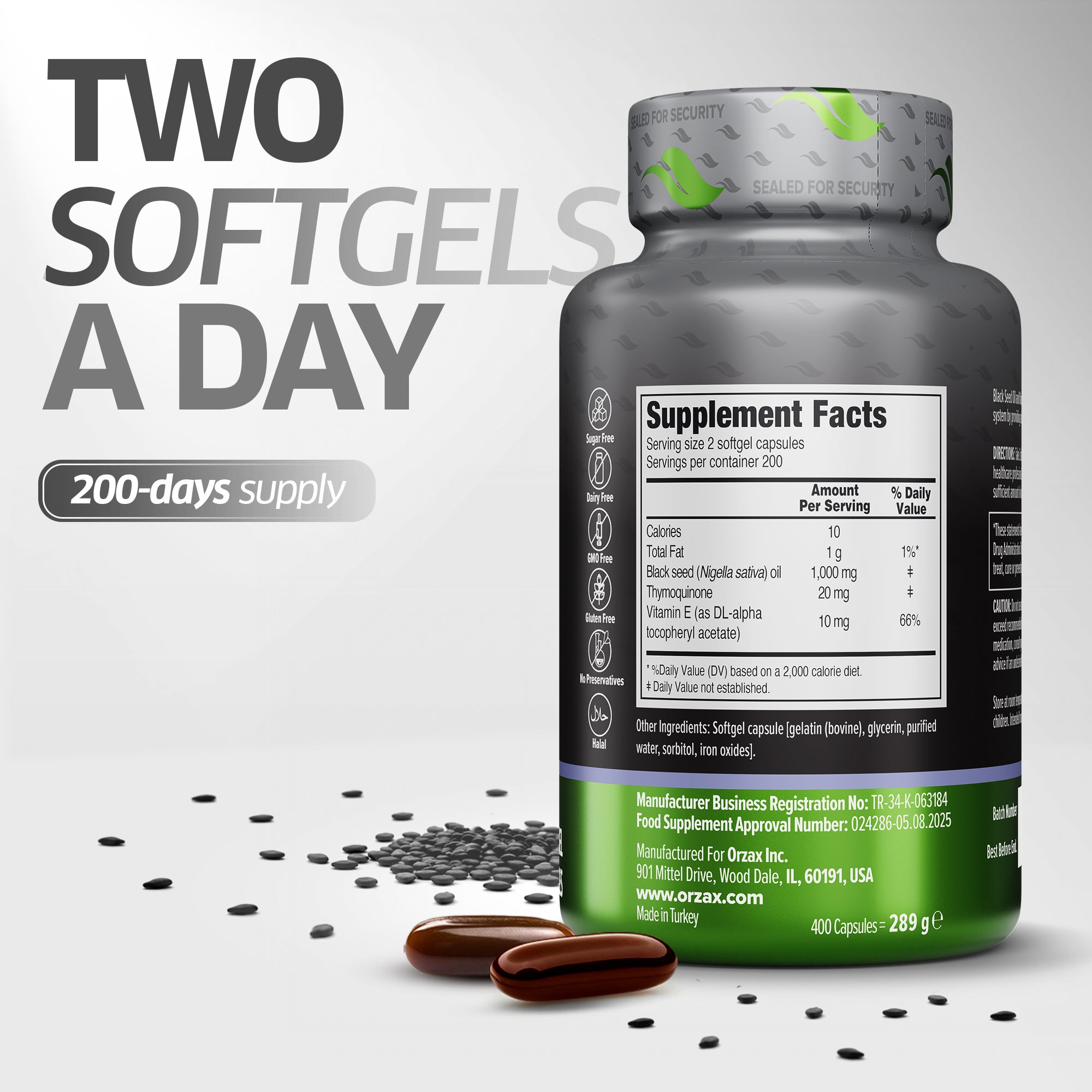Cold Pressed Black Seed Oil 1000 mg - 400 Capsules
