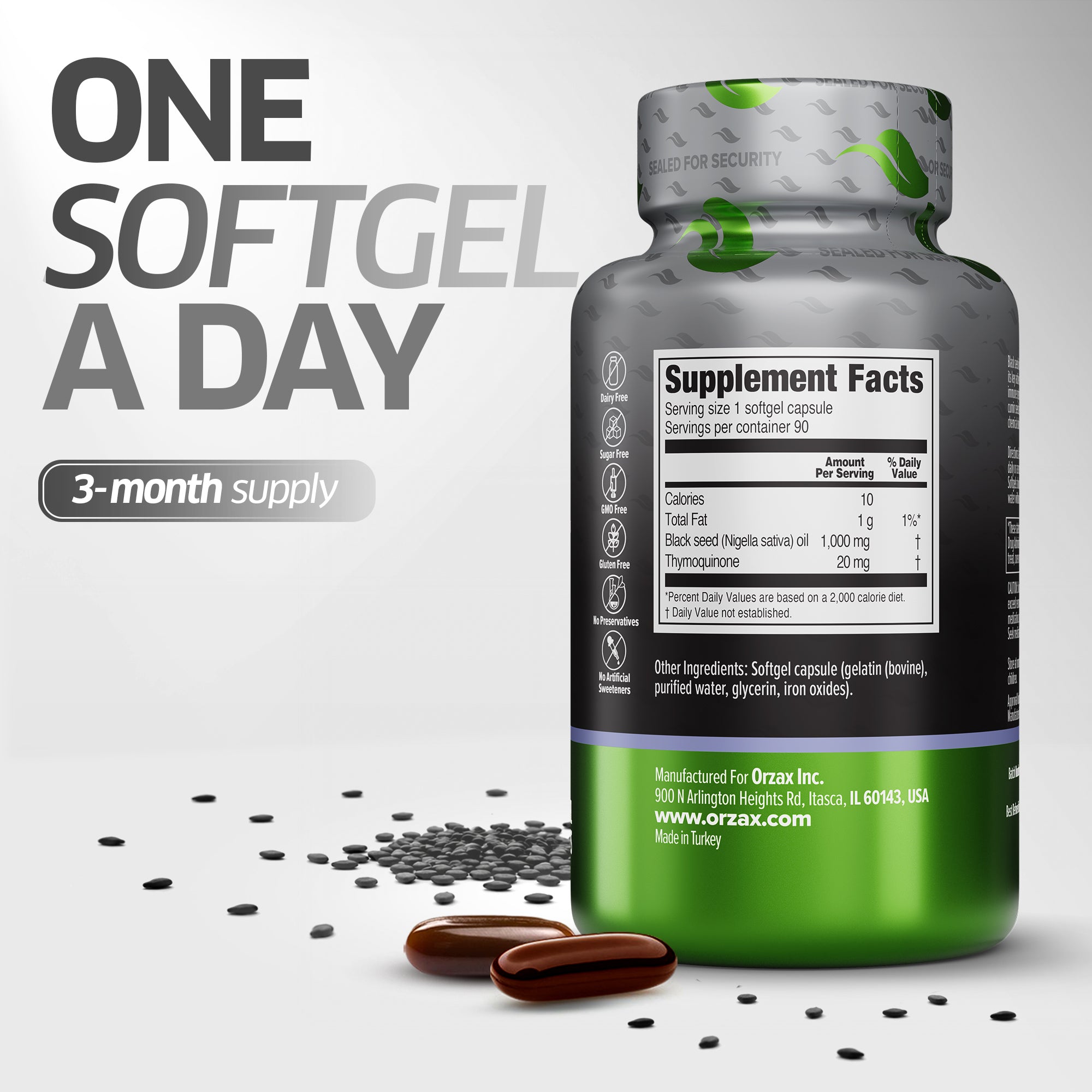 Black Seed Oil Softgels 1000 mg – 90 Capsules