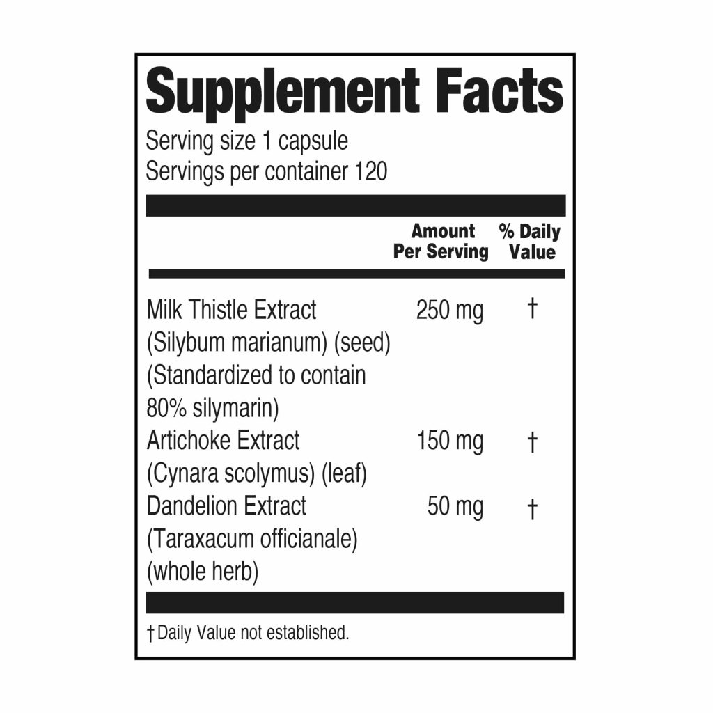 orzax milk thistle plus 120 capusle supplement facts dietary supplement liver support silymarin dandelion artichoke herbal supplement